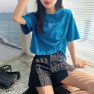 Unicorn Print Drawstring Short Sleeve Crop Top