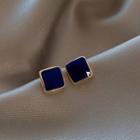 Square Stud Earring 1 Pair - Gold & Blue - One Size