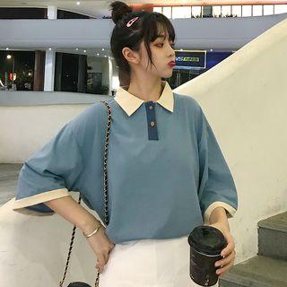 3/4-sleeve Contrast Trim Polo Shirt
