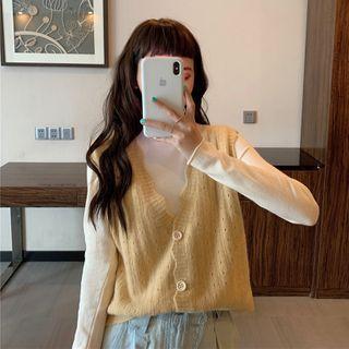 Long-sleeve Top / Single-breasted Knit Vest