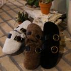 Buckled Faux-fur Slippers