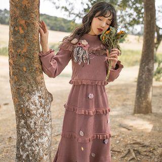 Set: Flower-detailed Knit Top + Maxi Knit Skirt