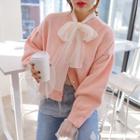 Puff-sleeve Faux-pearl Cardigan