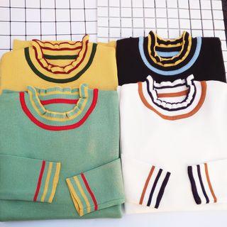 Frill Collar Stripe Long-sleeve Knit Sweater