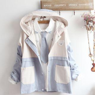 Cat Embroidered Shirt / Applique Hooded Zip Jacket / Set