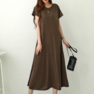 Plain Round-neck Maxi A-line Dress