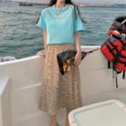 Short-sleeve Lettering T-shirt / High-waist Floral Dress