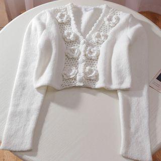 Flower Detail Cardigan White - One Size
