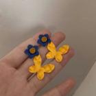 Two Tone Flower Earrings 1 Pair - Yellow & Blue - One Size