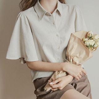 Bell-sleeve Linen Blend Blouse