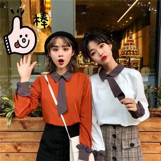 Contrast-trim Long-sleeve Blouse