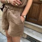 Drawcord Linen Blend Shorts Light Brown - One Size