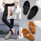 Furry Trim Bow Accent Loafers