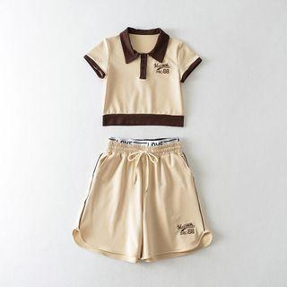 Short-sleeve Lettering Polo Shirt / Wide Leg Shorts