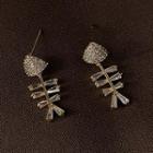 Fish Bone Rhinestone Dangle Earring B56 - 1 Pair - Gold - One Size