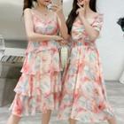 Print 3/4-sleeve Top / Spaghetti Strap Dress / Short-sleeve Dress