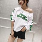 Letter Embroidered Elbow Sleeve Top