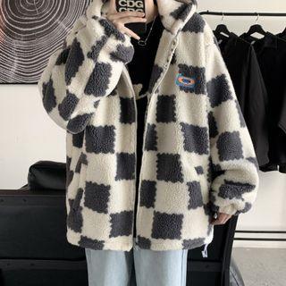 Applique Check Fleece Zip Hoodie