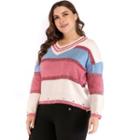 Colored Panel Knit Top Pink & White & Blue - One Size