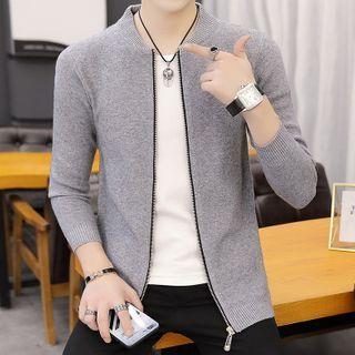 Knitted Plain Cardigan / V-neck Long-sleeve Knit Top