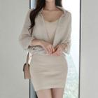 Set: Long-sleeve Twist-front Sheer Shirt + Slipdress