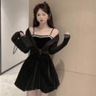 Spaghetti Strap Velvet A-line Dress / Shrug
