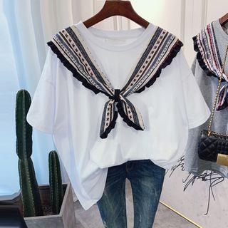 Short-sleeve Mock Shawl T-shirt
