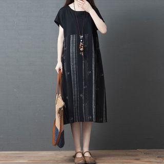 Panel Striped Short-sleeve Medium Maxi Dress