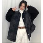 Set: Knit Panel Denim Jacket + Belt With Pouch