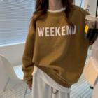Round-neck Lettering Long-sleeve Fleece-lined Top