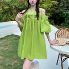 Plain Round-neck Off-shoulder Dress
