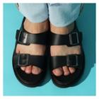 Faux-leather Buckled-strap Slippers