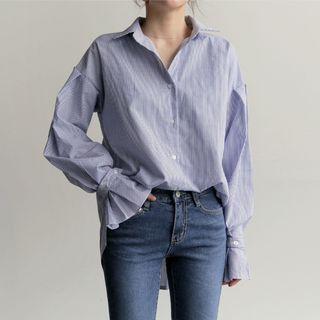 Pinstripe Bell-sleeve Shirt