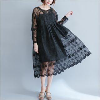 Long-sleeve Oversized Lace Dress