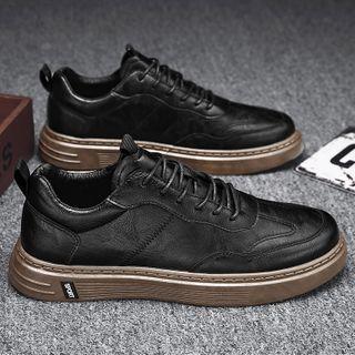 Canvas Panel Lace-up Leather Sneakers