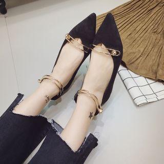 Ankle Strap Velvet Pointed Flats