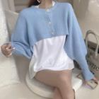 Plain Cropped Cardigan / Pleated Panel T-shirt