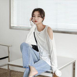 Crewneck Off Shoulder Plain Top