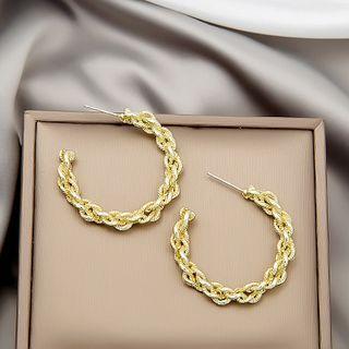 Chain Alloy Open Hoop Earring 1 Pair - E3413 - Gold - One Size