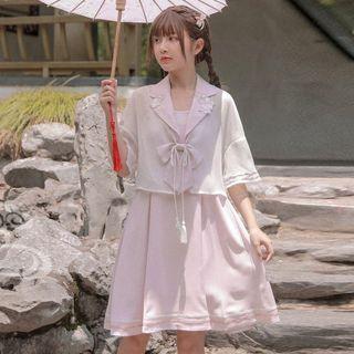 Elbow-sleeve Top / Spaghetti Strap Dress