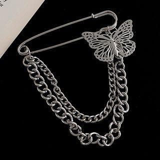 Butterfly Safety Pin Brooch Silver - One Size