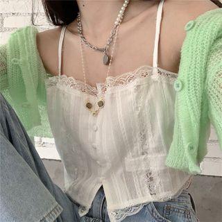 Sleeveless Lace Cropped Top White - One Size
