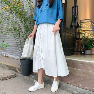 Elastic-waist Drawstring A-line Skirt