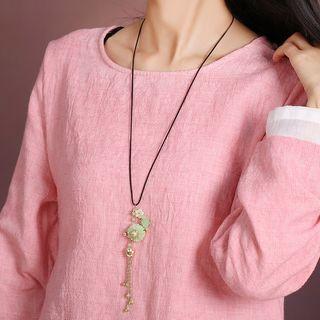 Faux Jade Flower Pendant Necklace As Shown In Figure - One Size