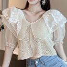 Puff-sleeve Peter-pan Collar Cropped Blouse As Shown In Figure - One Size