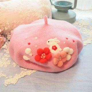 Rabbit Cherry Blossoms Felt Beret