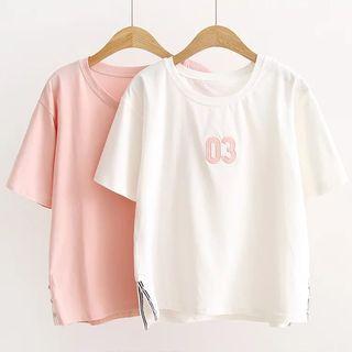 Number Applique Short Sleeve T-shirt