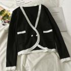 Contrasted Double-breasted Slim-fit Cardigan