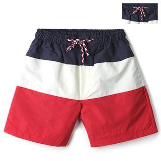 Drawstring-waist Color-block Swim Shorts