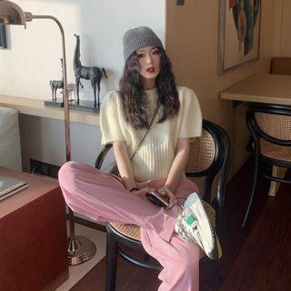 Puff-sleeve Knit Half-sleeve Top